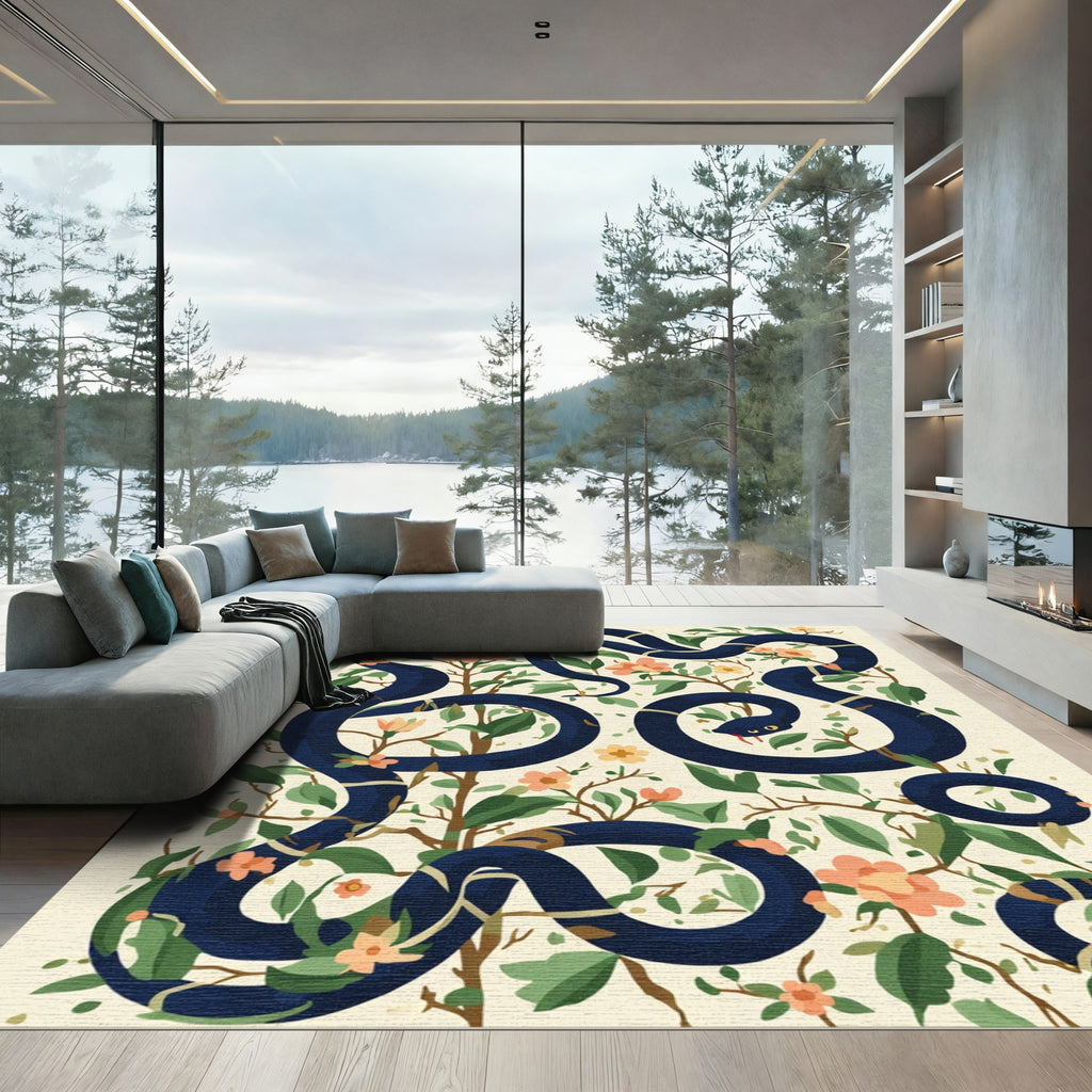 Dark Serpent Floral Branch Arrangement Rug