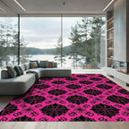 Bold Pink Black Floral medallion Rug