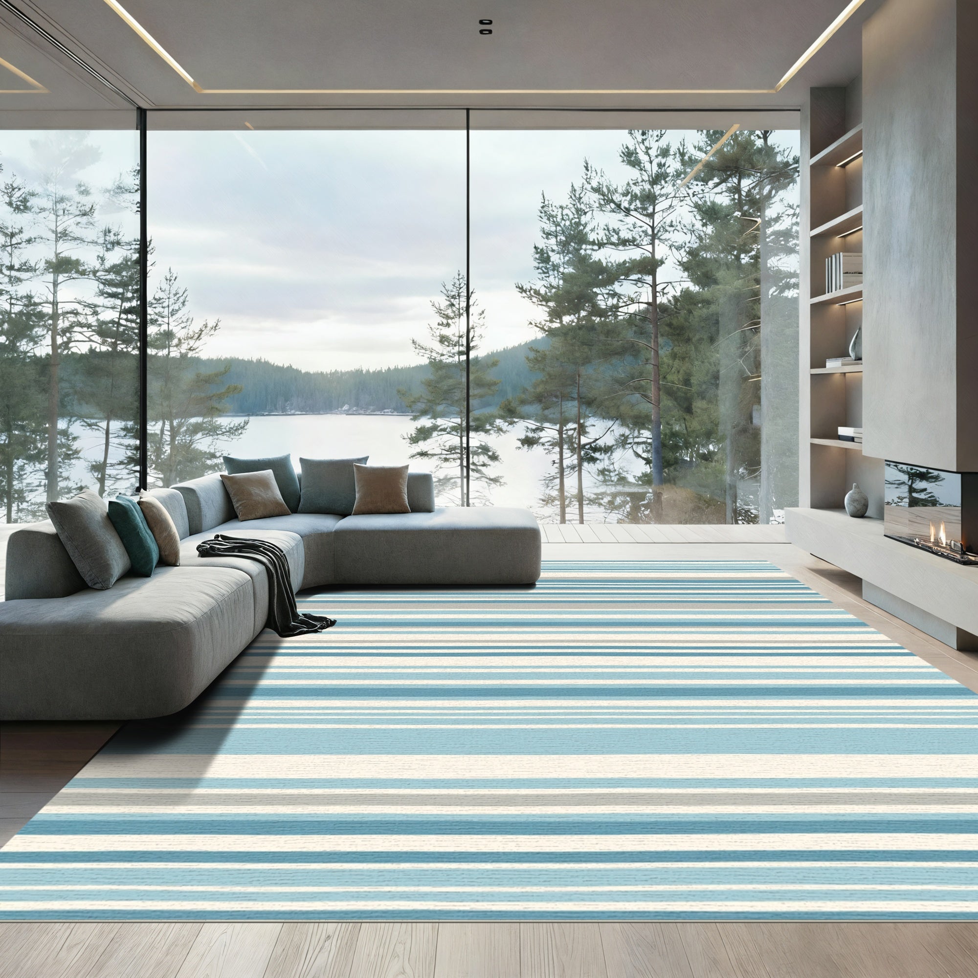Coastal Blue Gray Stripe Rug