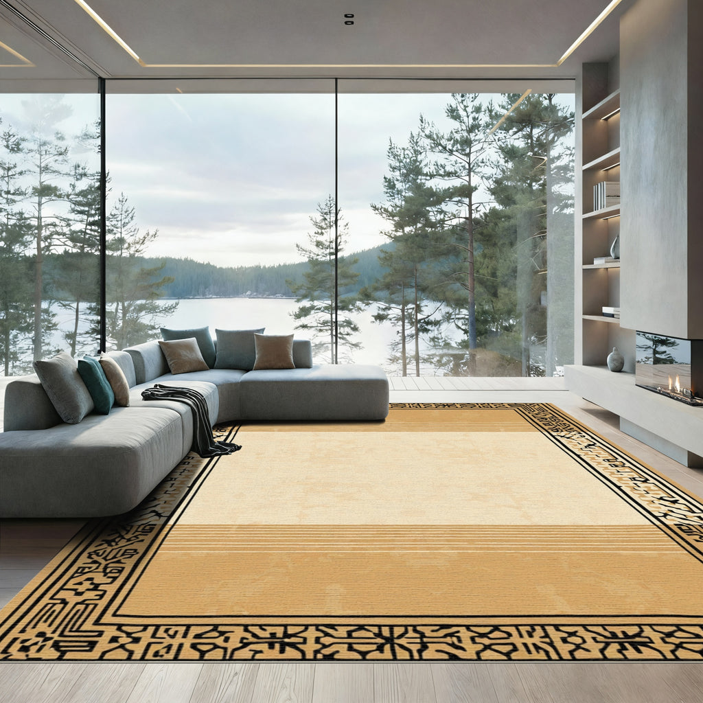 Sepia Geometric Border Stripes Rug