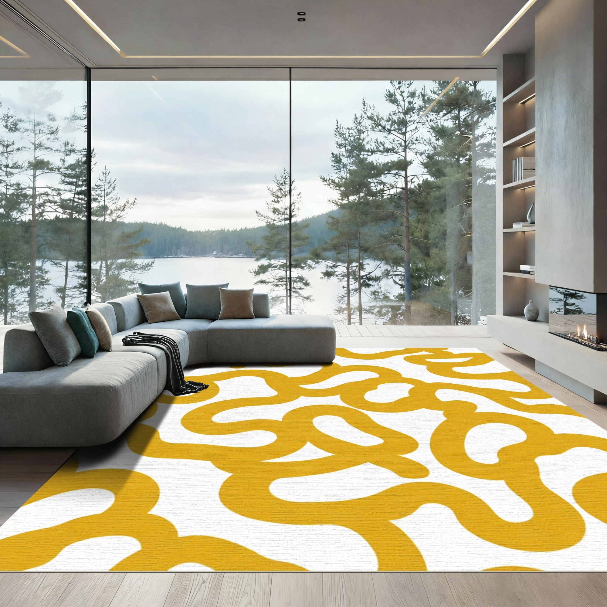 Golden Yellow Organic Swirl Rug