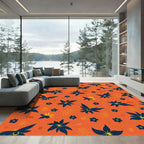 Vibrant Orange Dark Blue Floral Collage Rug