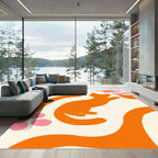 Orange Playful Cat Abstract Swirls Rug