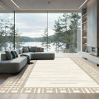Geometric Tan Border Stripe Rug