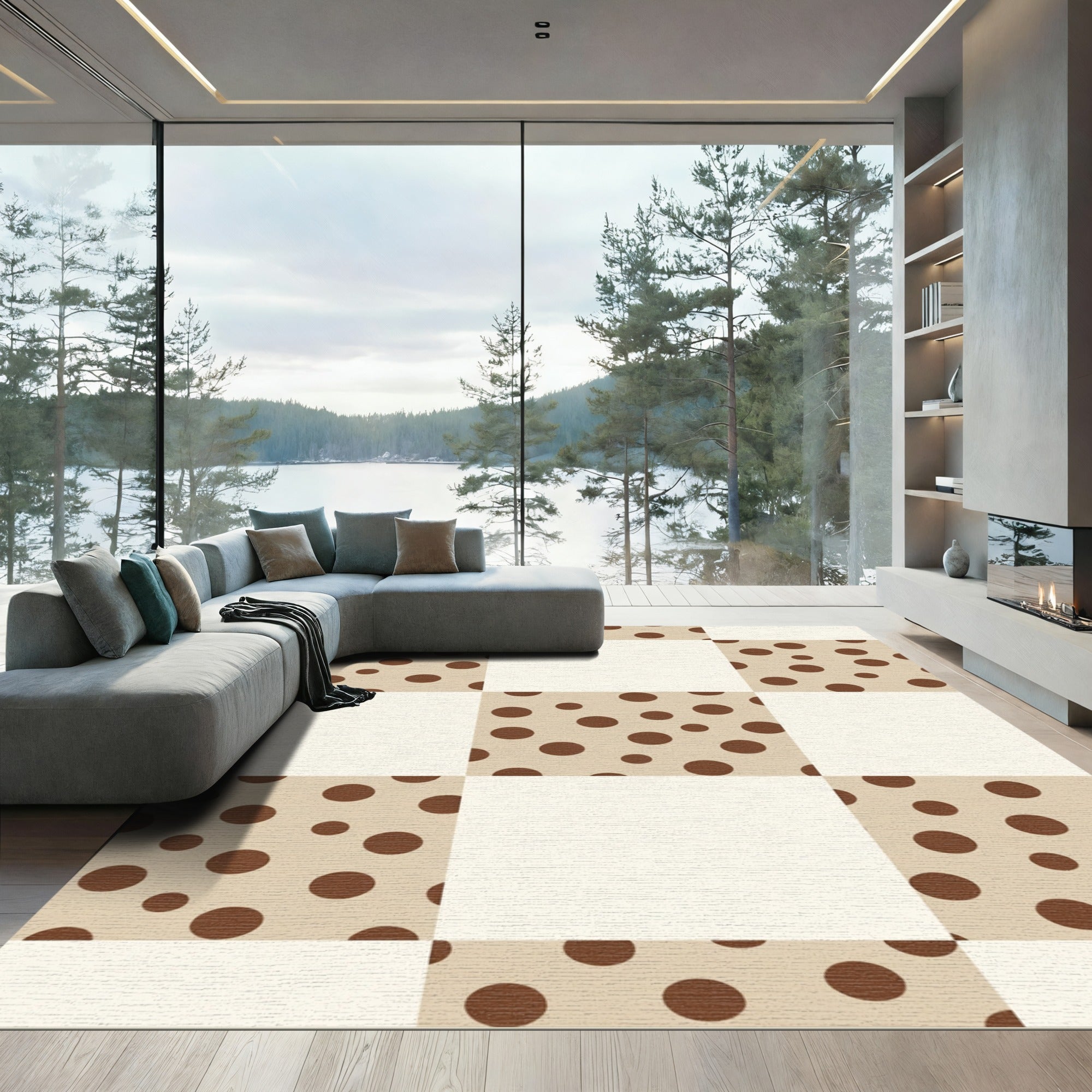 Brown Polka Dot Checkerboard Rug
