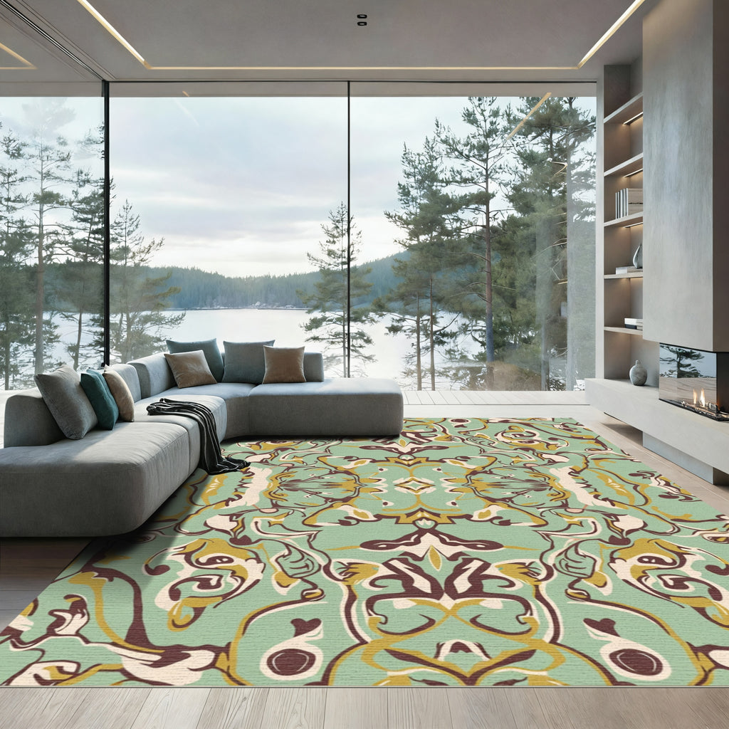 Green Gold Brown Swirl Abstract Rug