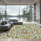 Green Gold Brown Swirl Abstract Rug