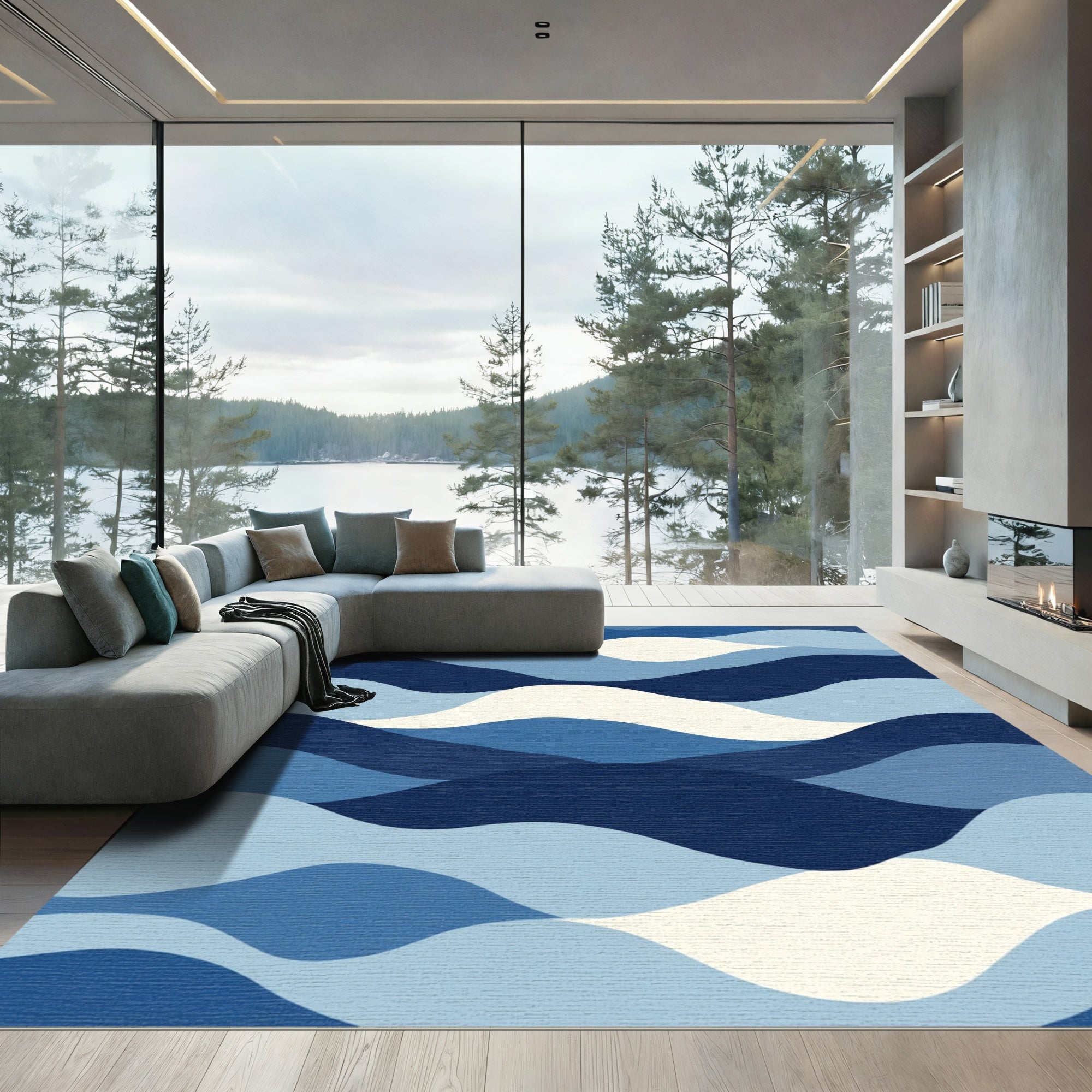 Oceanic Blue Wave Layers Rug