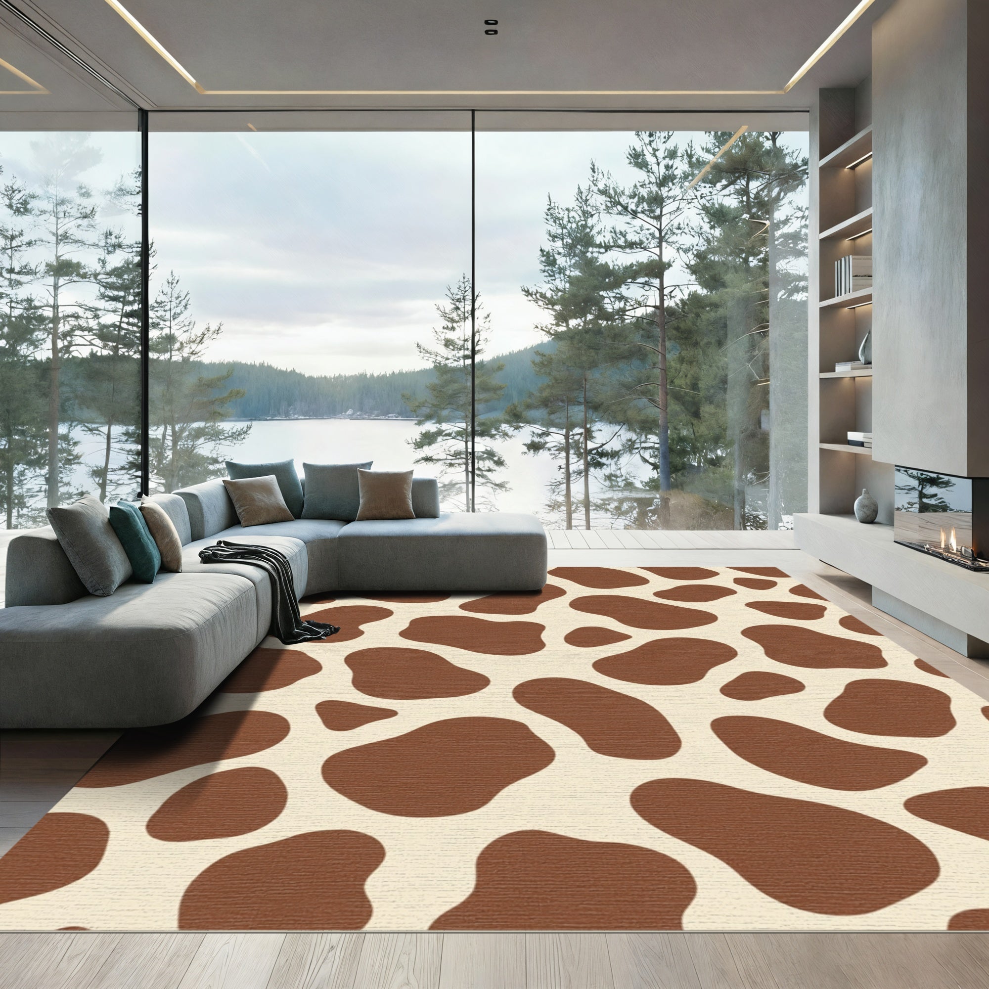 Brown Cream Spotted Animal Hide Rug