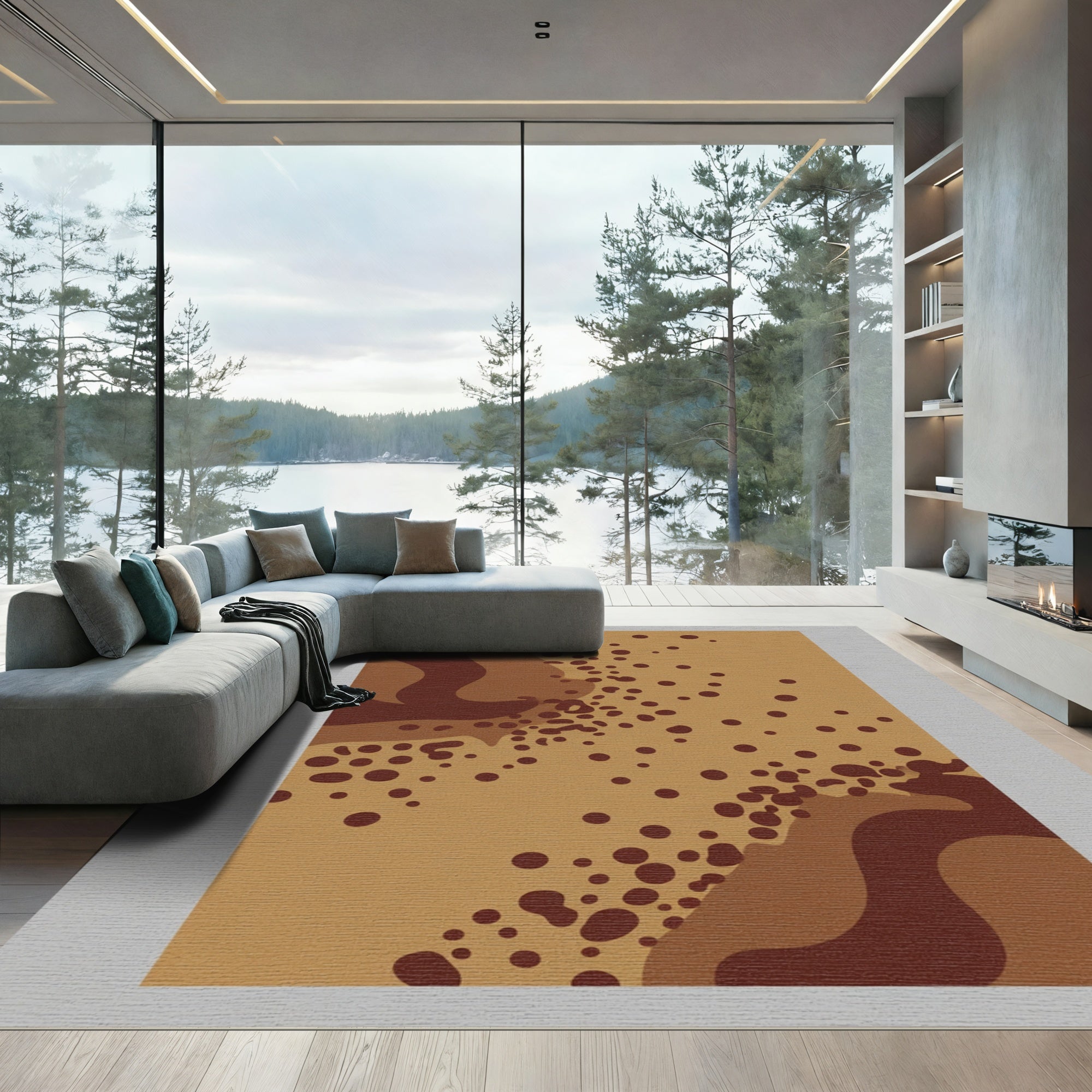Earthy Brown Abstract Polka Dot Rug
