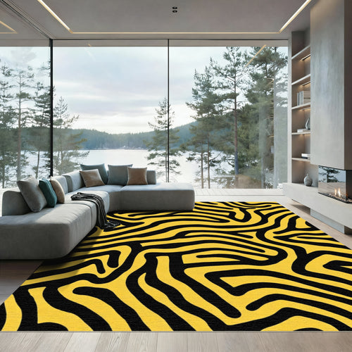 Bold Yellow Black Wavy Lines Rug