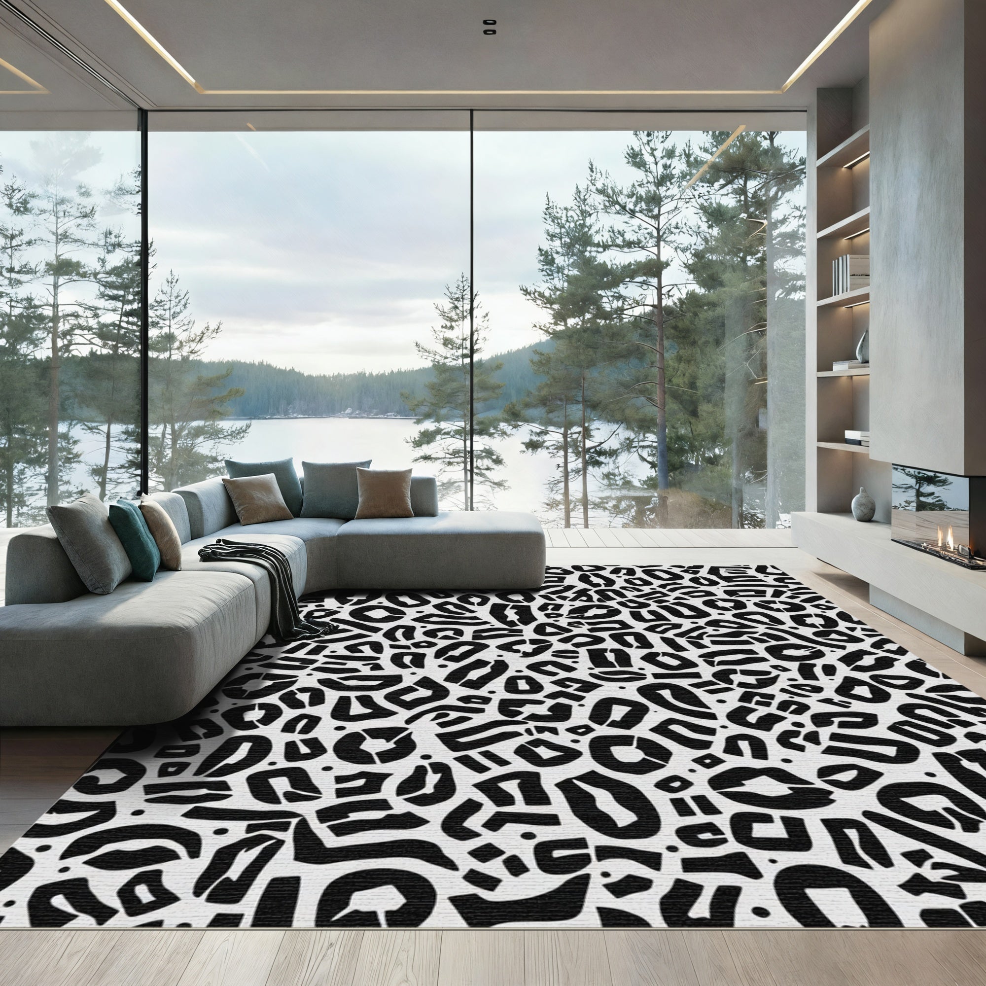 Classic Black White Animal Spot Rug