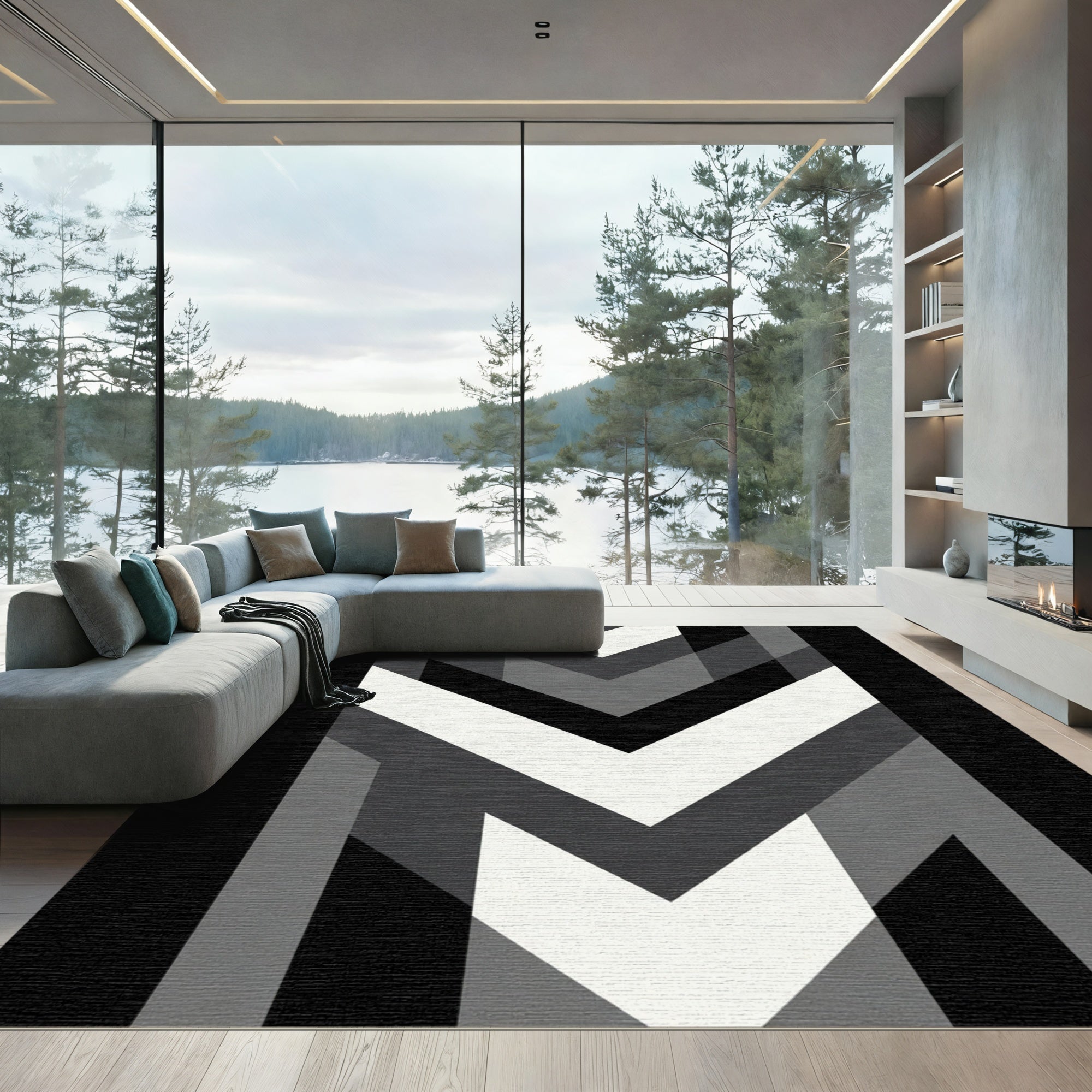 Monochromatic Geometric Chevron Arrows Rug