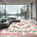 Pink Gray Elephant Floral Mandala Rug