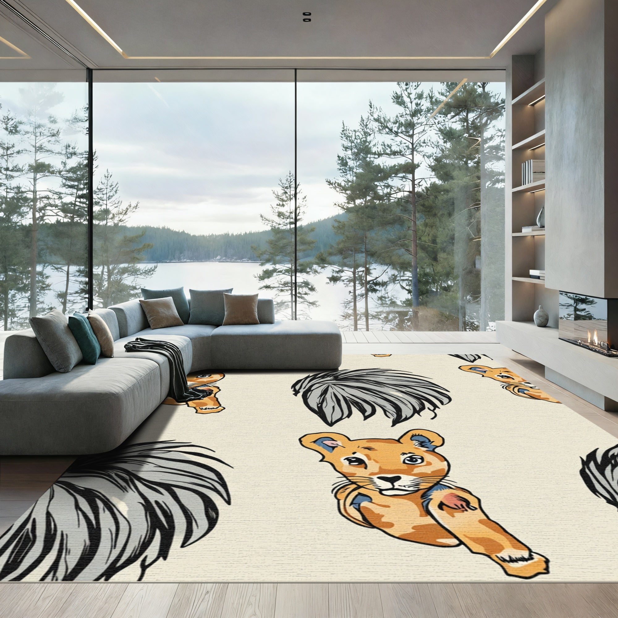 Cute Lion Cub Fur Mane Rug