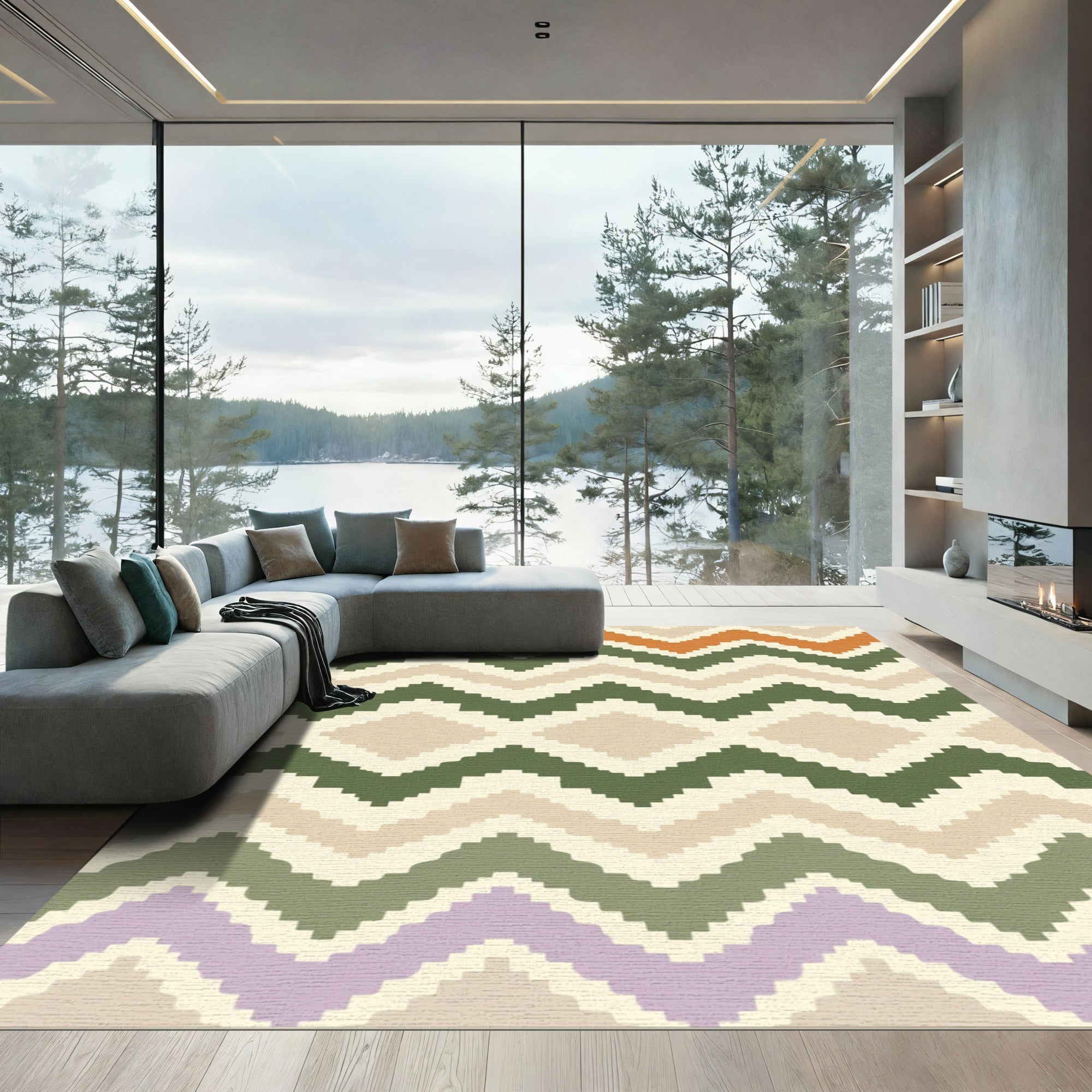 Earthy Tones Chevron Diamonds Rug