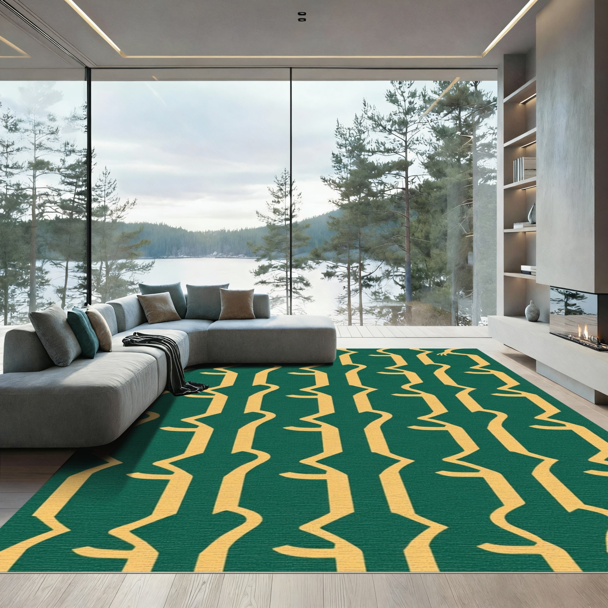 Emerald Gold Art Deco Columns Rug