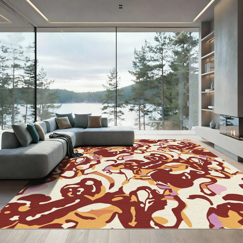Russet Terracotta Abstract Swirl Rug