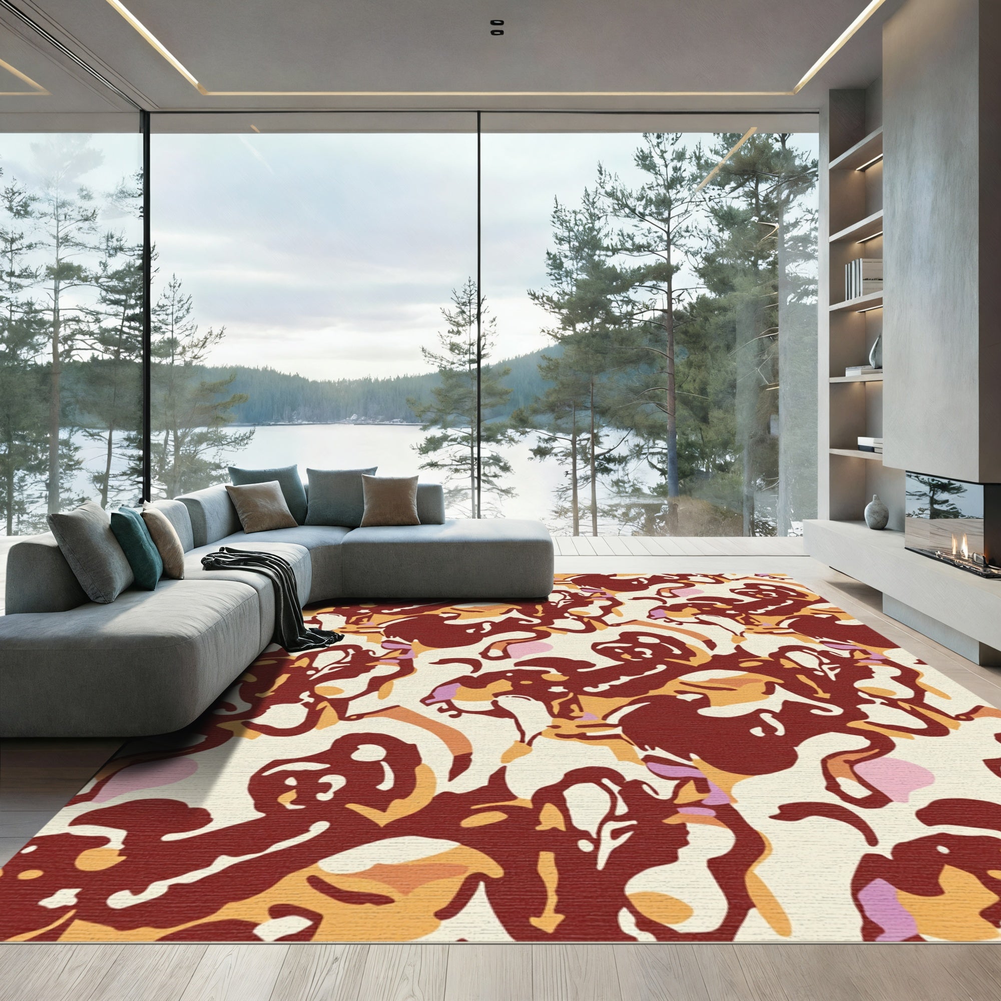 Russet Terracotta Abstract Swirl Rug
