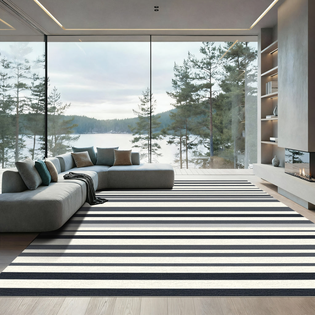 Monochrome Horizontal Stripe Arrangement Rug