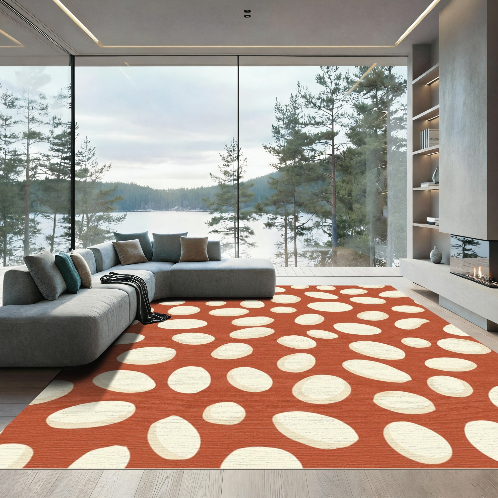 Terracotta Cream Pebble Scatter Rug