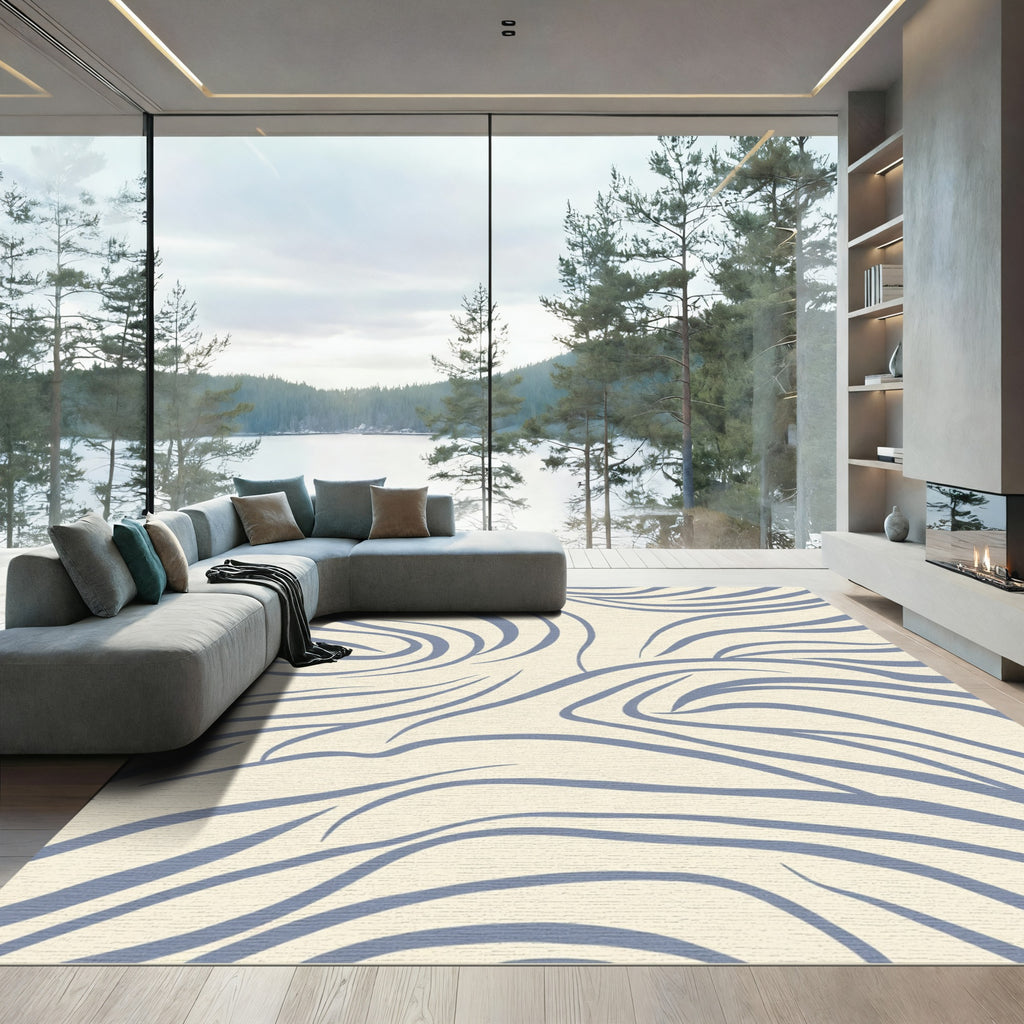Creamy Blue Abstract Swirl Rug