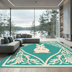 Cream Bunny Floral Medallion Teal Rug