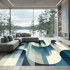 Abstract Teal Cream Wavy Blocks Rug