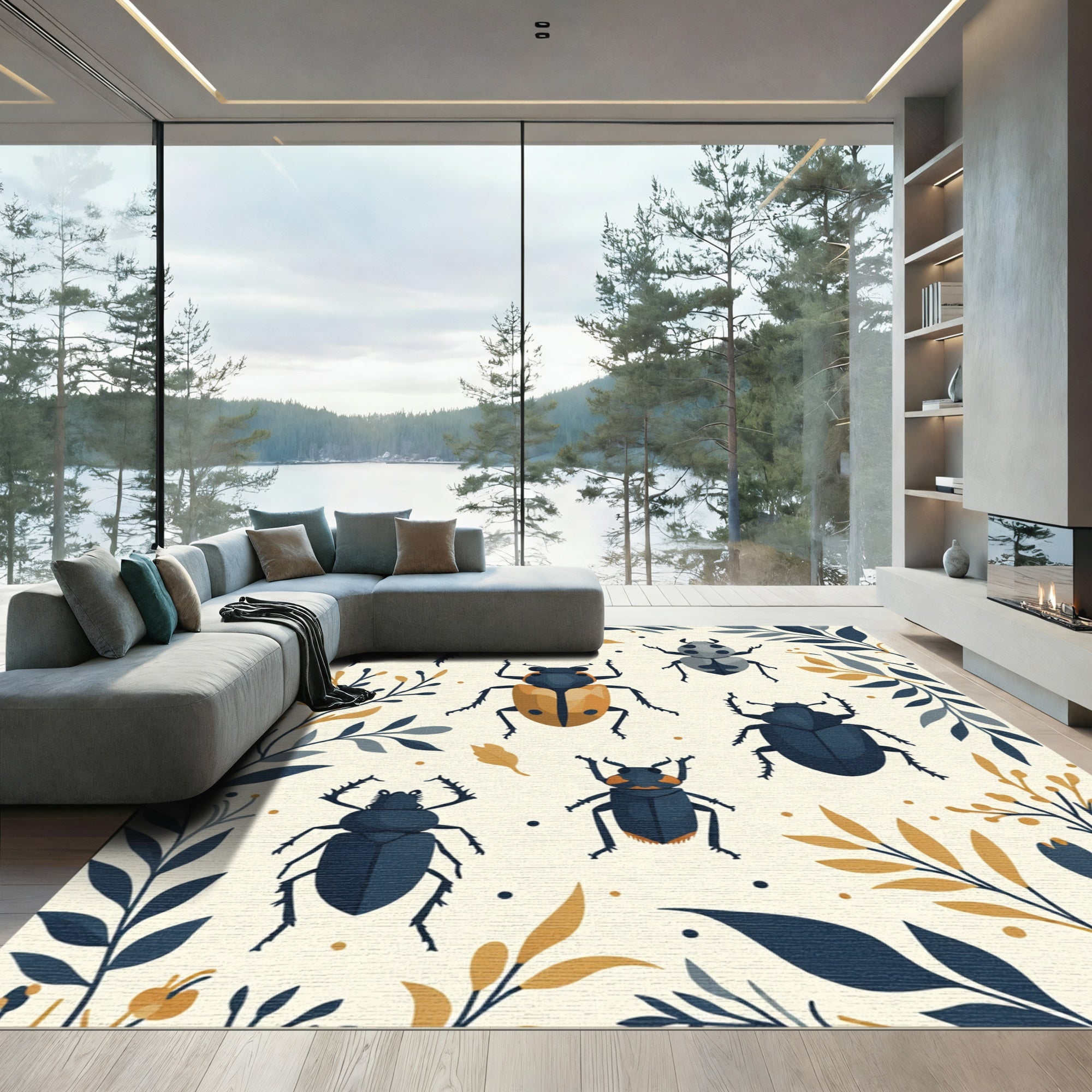 Autumn Beetle Botanical Garland Rug