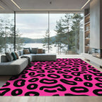 Hot Pink Black Abstract Spots Rug
