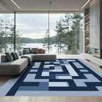 Modern Blue Geometric Maze Rug