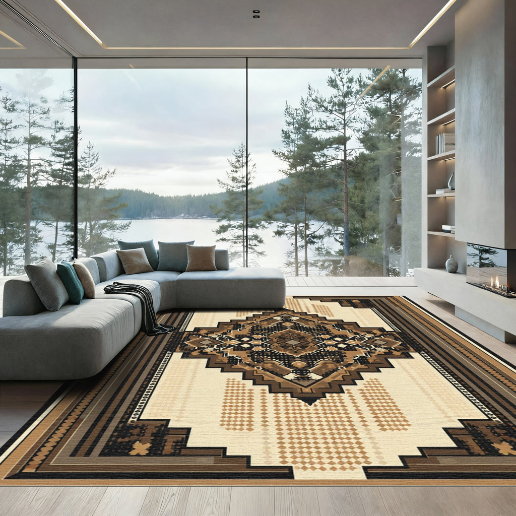 Earthy Geometric Center Diamond Rug