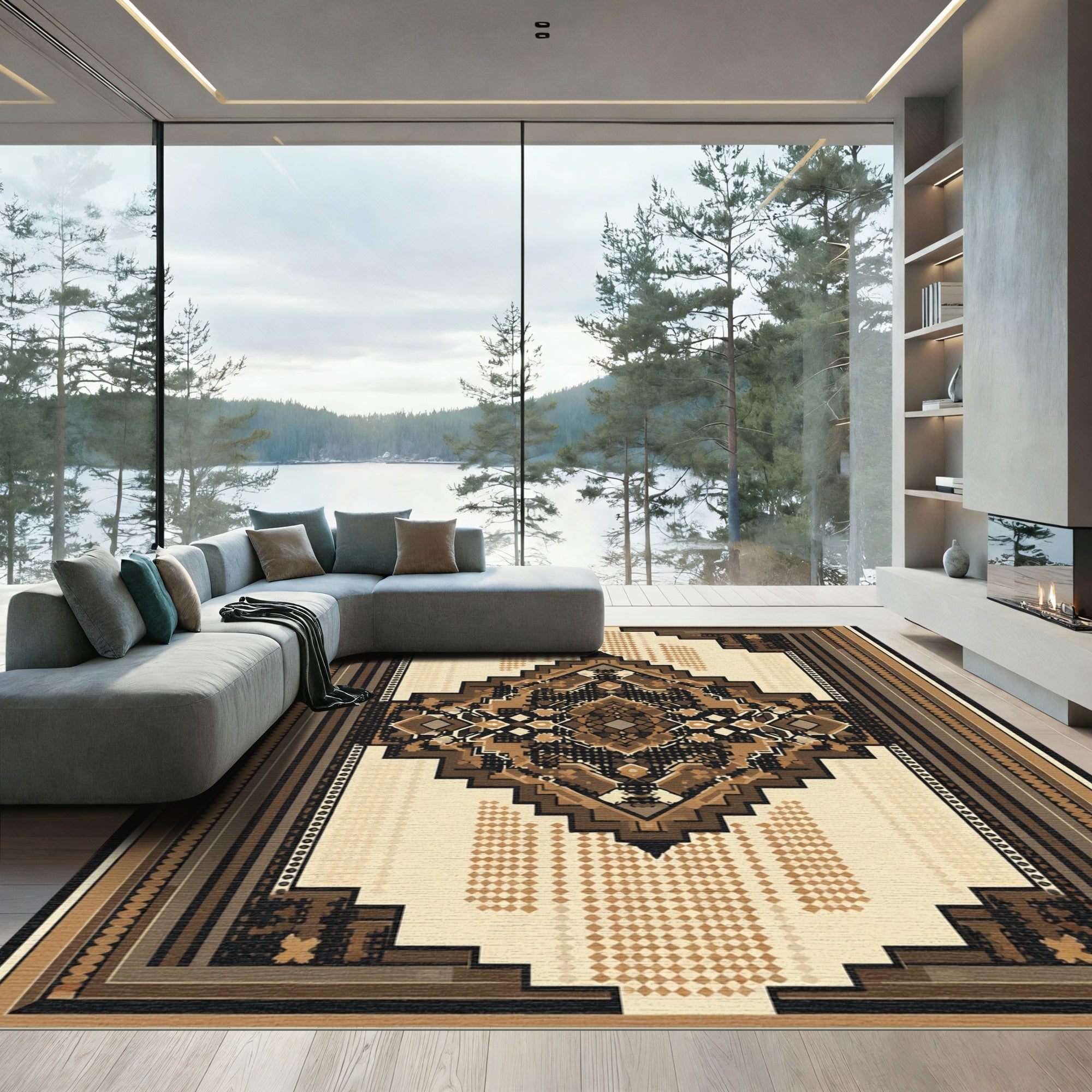Earthy Geometric Center Diamond Rug