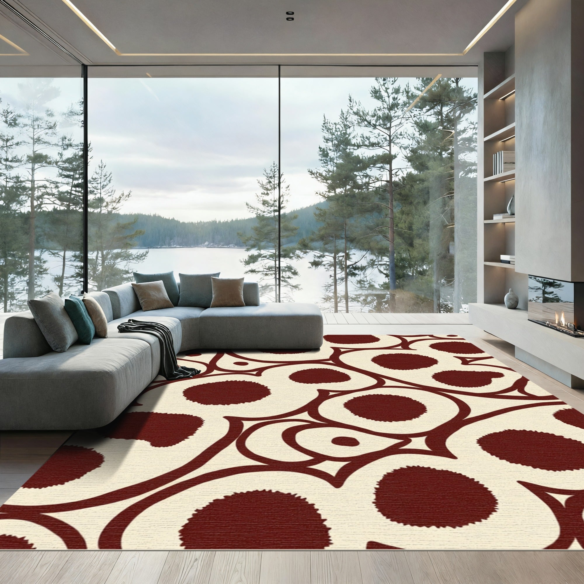 Crimson Organic Cell Clusters Rug