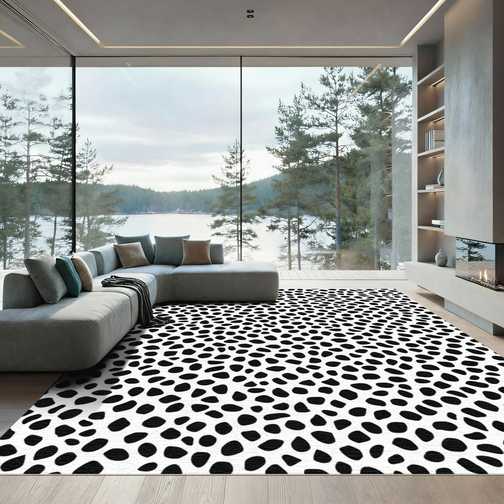 Black White Spotted Abstract Pattern Rug