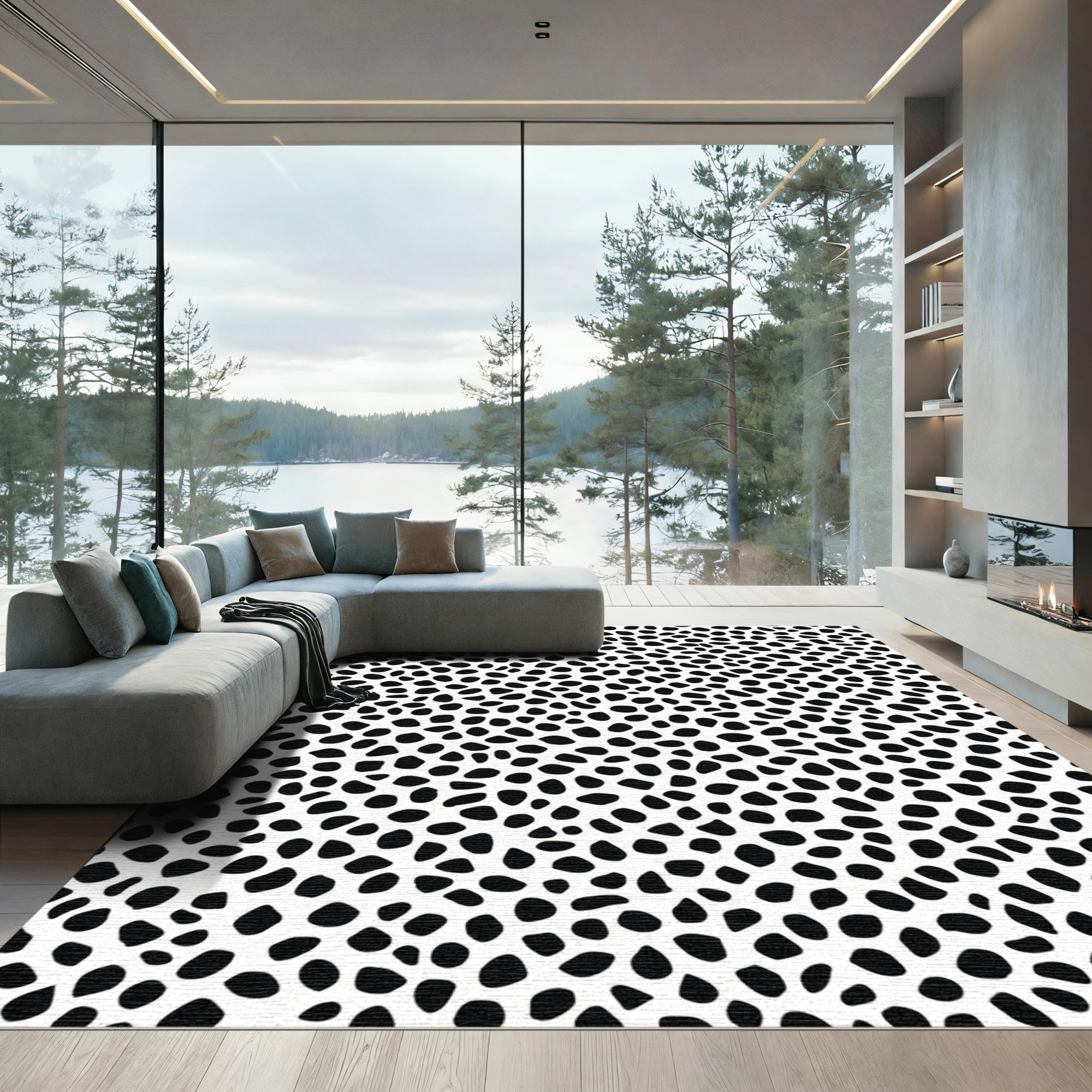Black White Spotted Abstract Pattern Rug