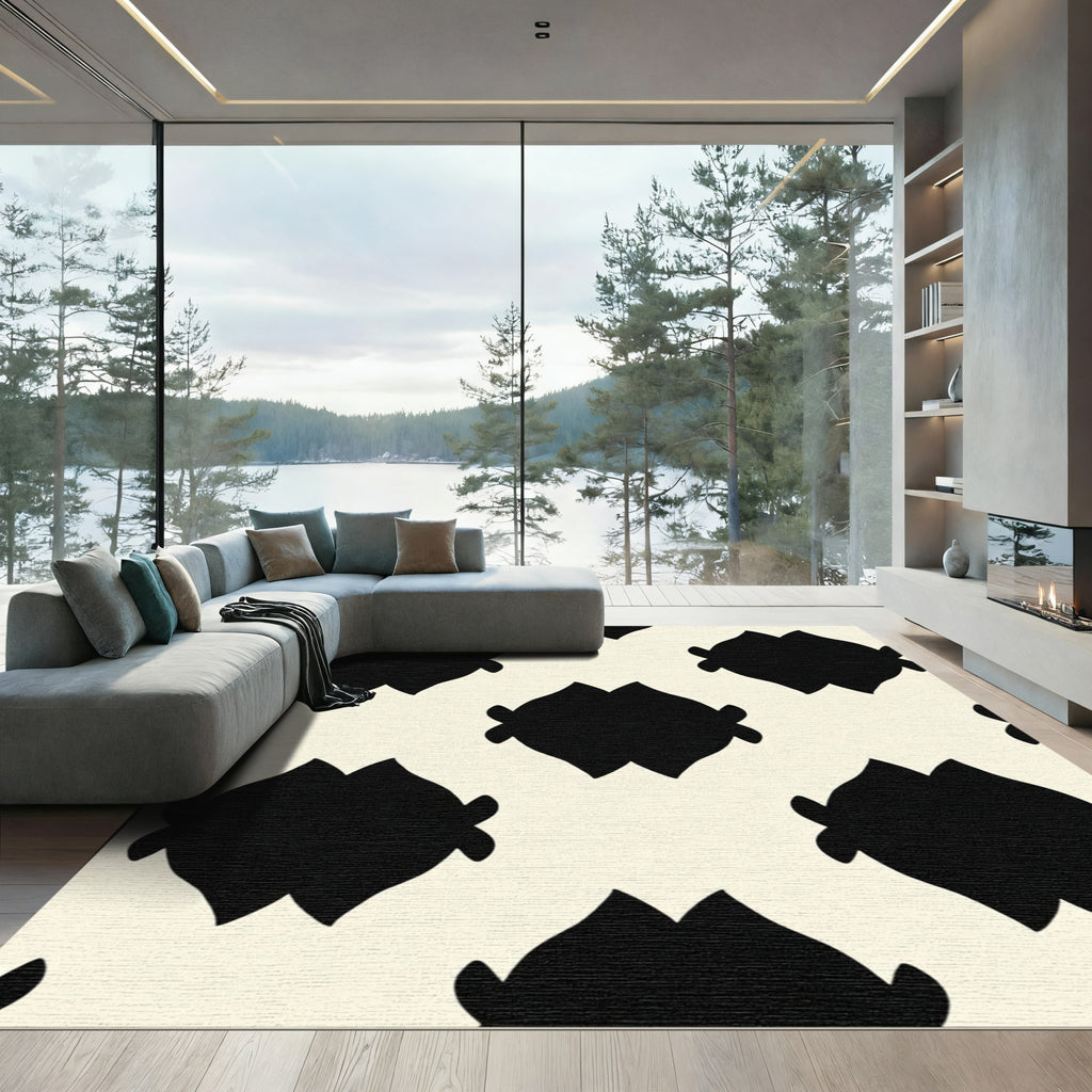 Cream Black Floral medallion Rug