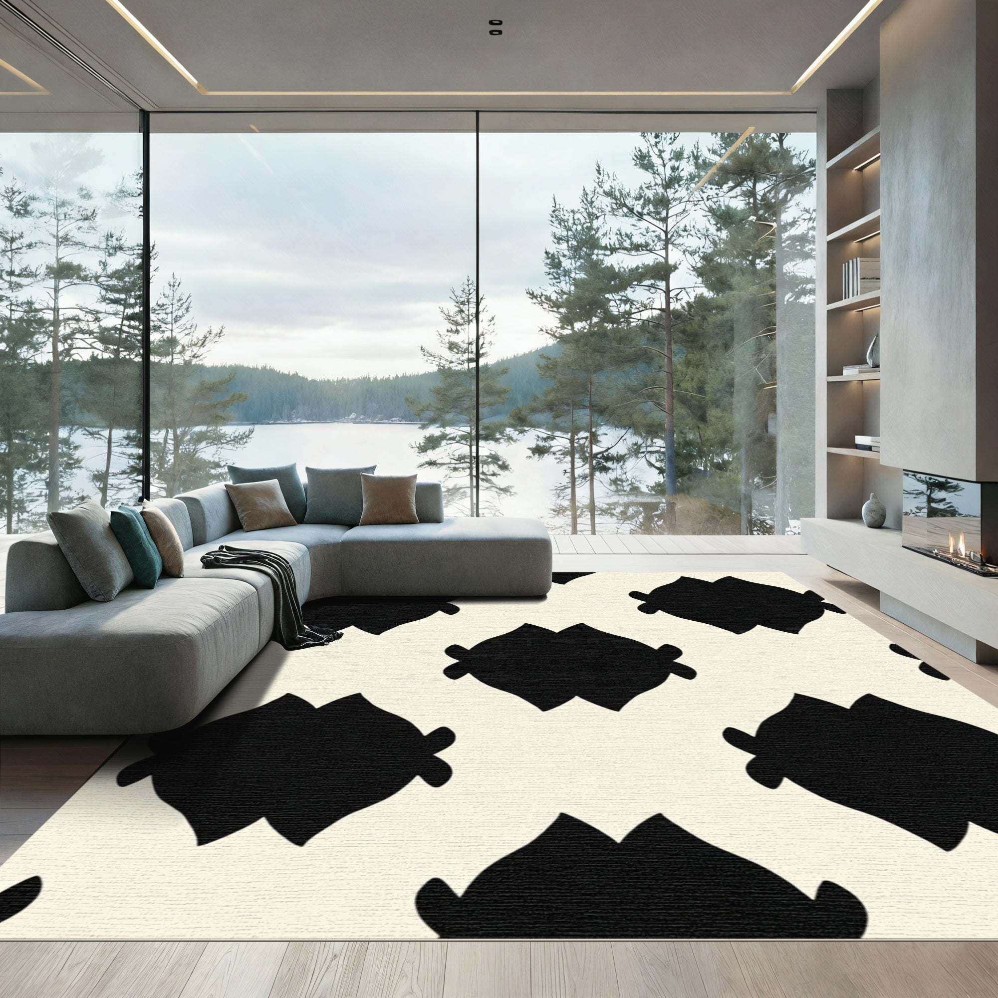 Cream Black Floral medallion Rug