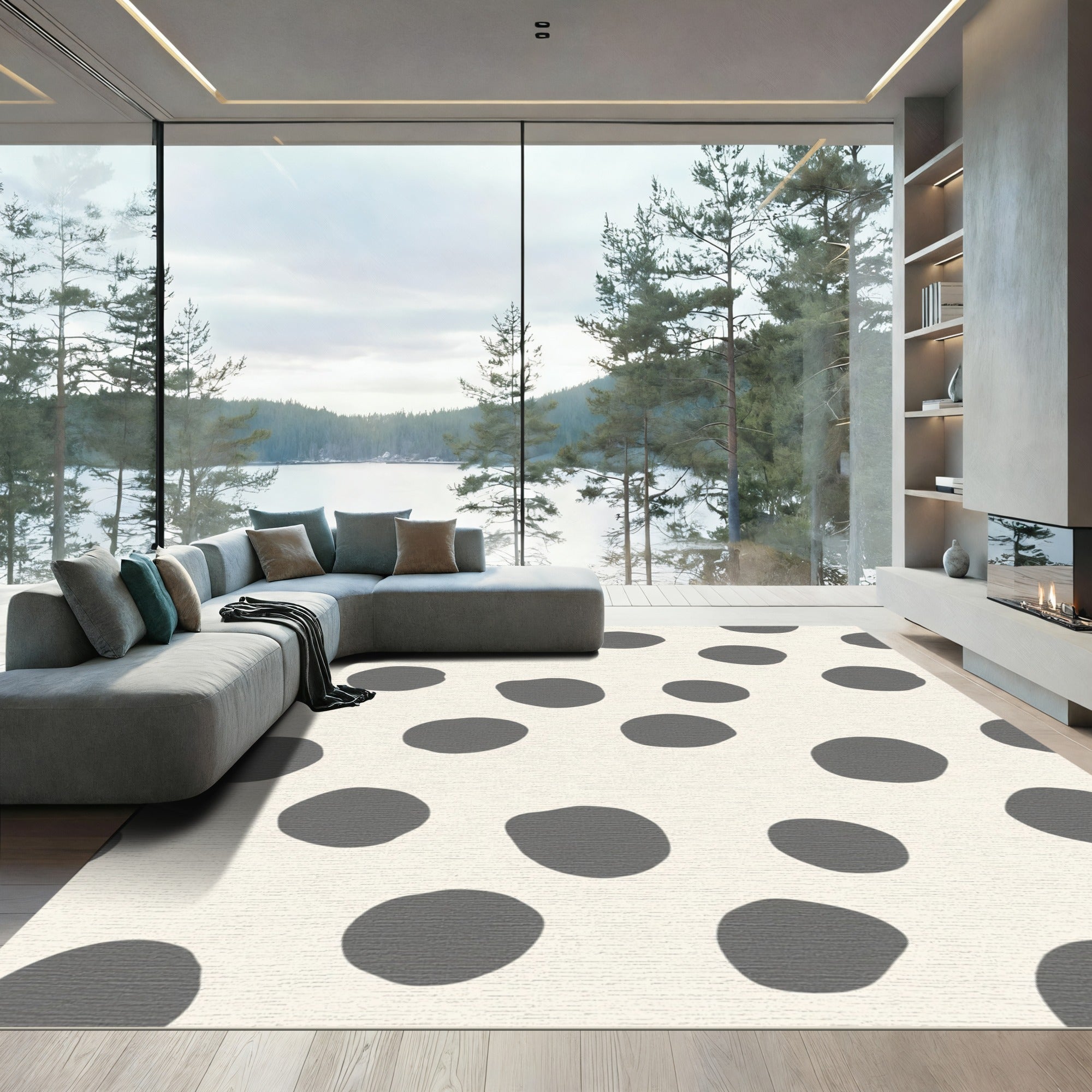 Cream Gray Organic Dot Composition Rug