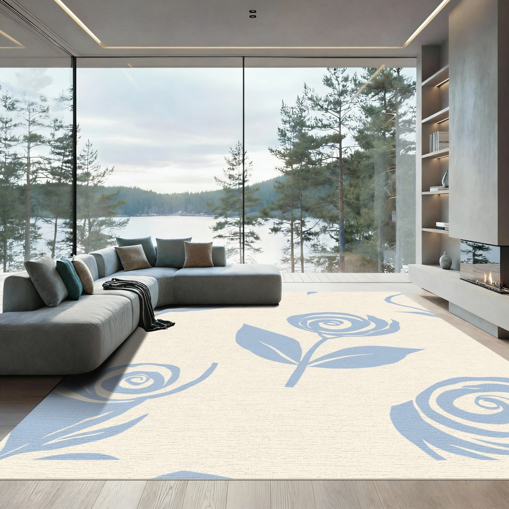 Light Blue Loose Floral Romance Rug