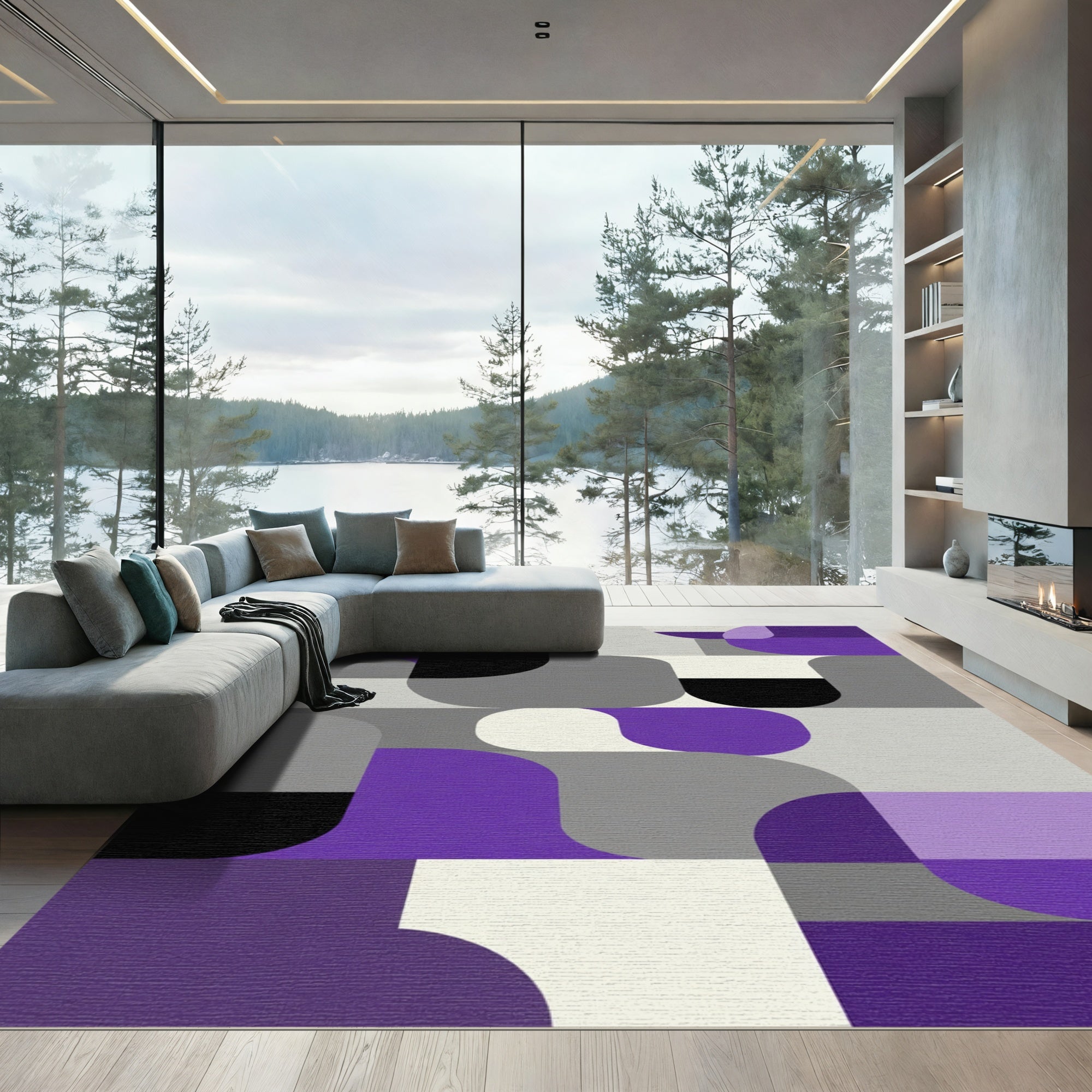 Abstract Modern Amethyst Geometric Rug