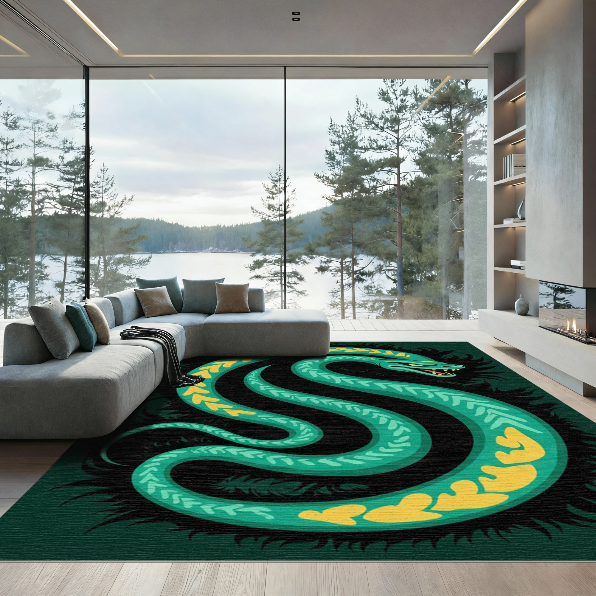 Emerald Serpent Yellow Heart Pattern Rug