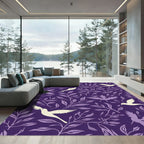 Purple Bird and Leaf Vine Arrangement Rug