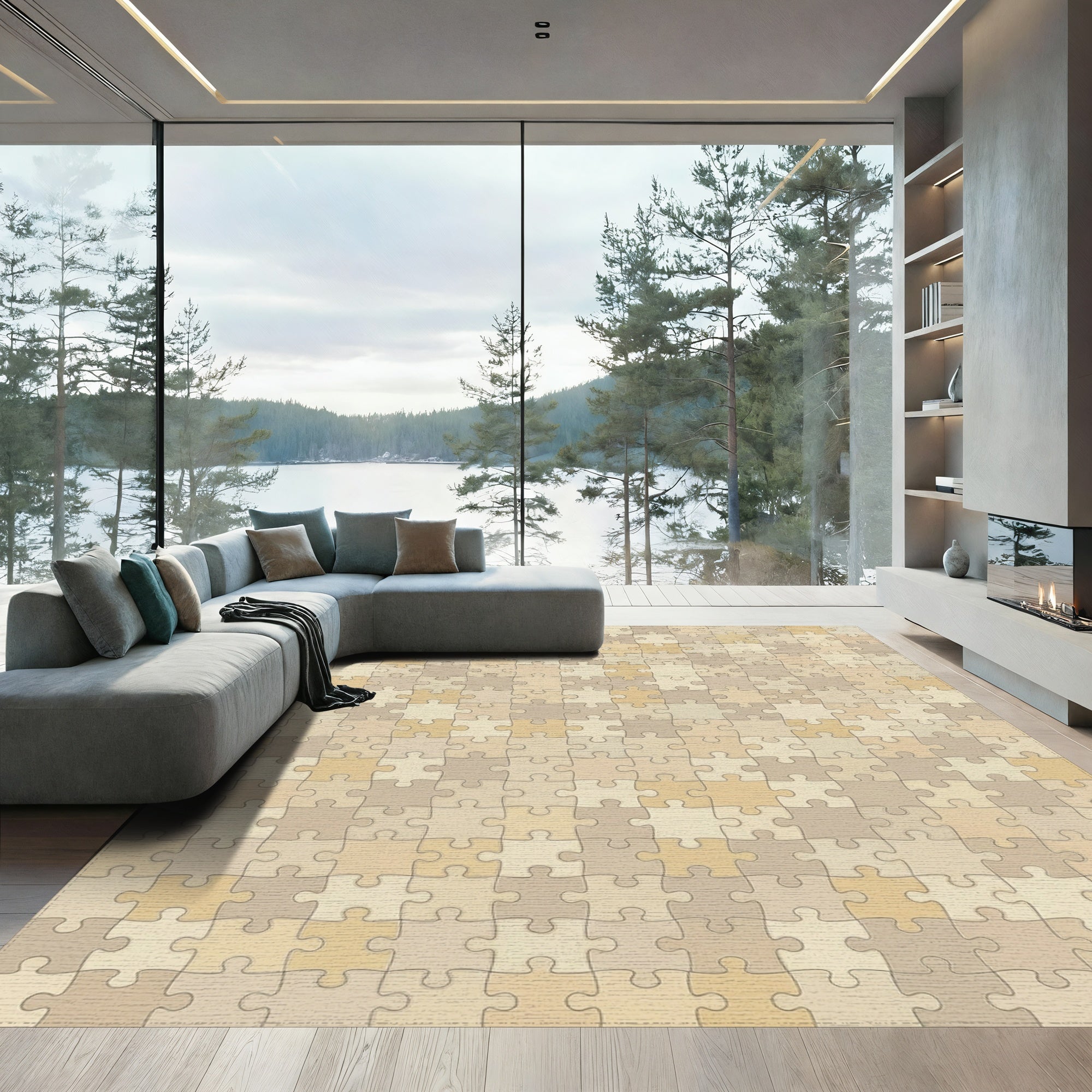Sandy Beige Puzzle Pieces Area Rug