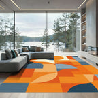 Orange Blue Cream Geometric Arc Rug