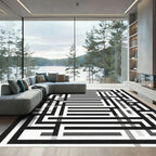 Monochromatic Geometric Maze Lines Rug