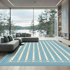 Light Blue Cream Vertical Stripe Diamond Rug