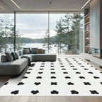 Black White Abstract Blossom Rug