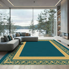 Golden Teal Interlocking Border Rug