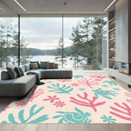 Whimsical Pink Teal Turtle Coral Rug